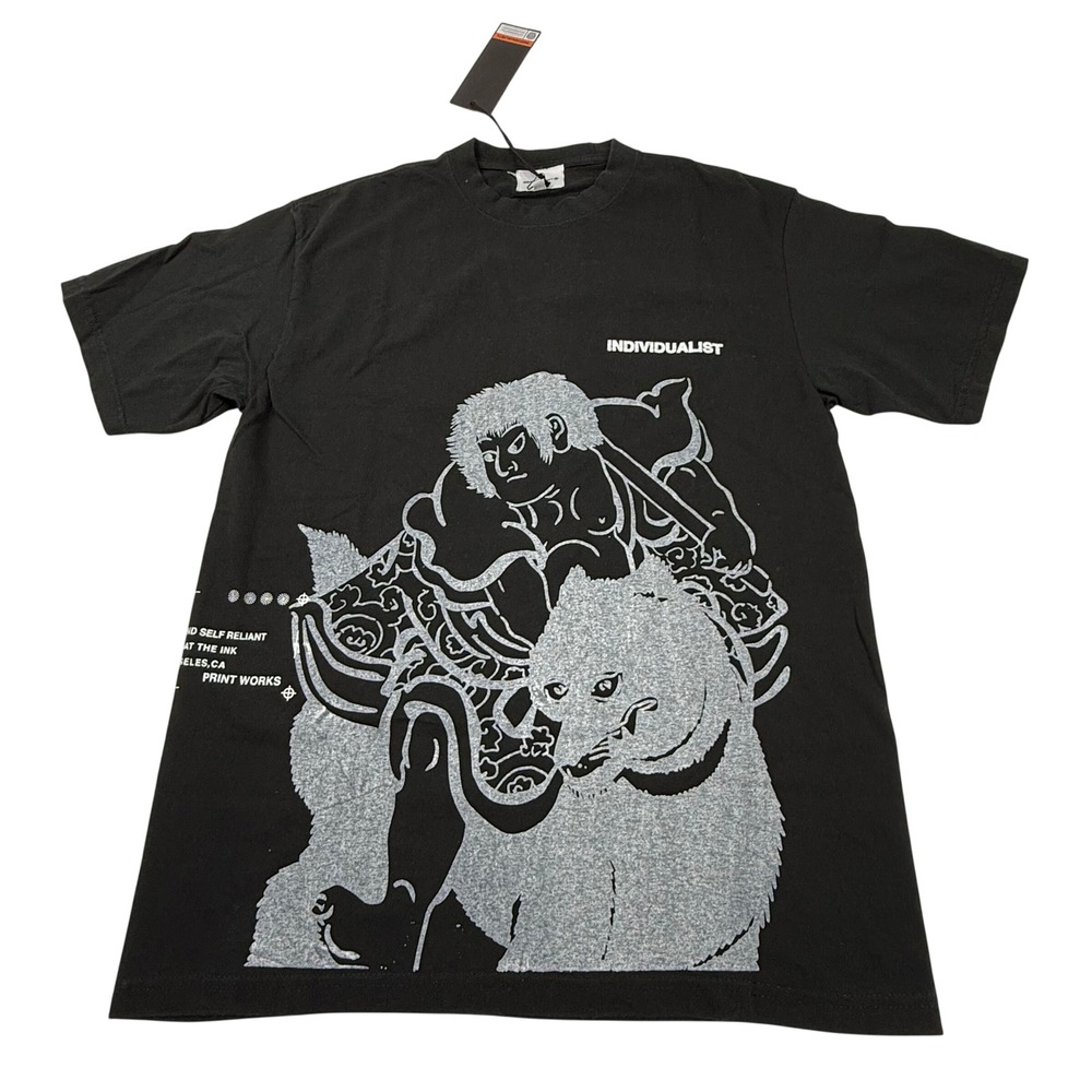 Individualist Los Angeles Graphic T-Shirt Black Wolf Warrior Print Mens Medium